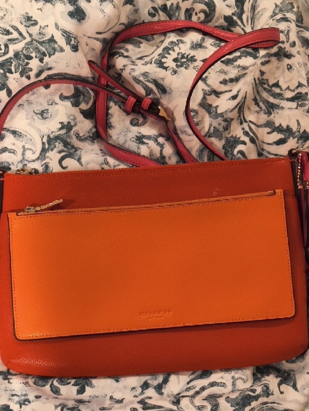 Coach Orange Crossbody Bag with Pink Strap - Picture 2 of 5